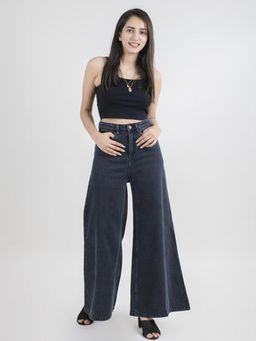 FREAKINS - Flared High Waist Black Denim Jeans