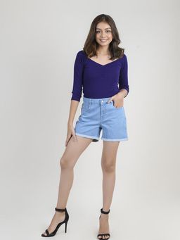 FREAKINS - High Waist Denim Shorts With Rolled Up Hem