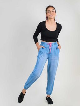 FREAKINS - Light Blue Denim Joggers