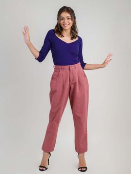 FREAKINS - Dusty Pink Pleated Slouchy Denim