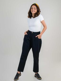 FREAKINS - Black Pleated Slouchy Denim