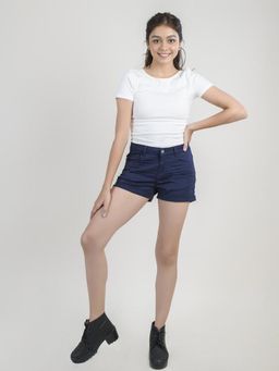 FREAKINS - Mid Waist Rolled Up Hem Shorts