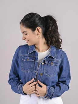 FREAKINS - Dark Blue Cropped Denim Jacket