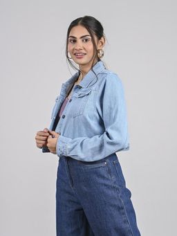FREAKINS - Light Blue Cropped Denim Jacket