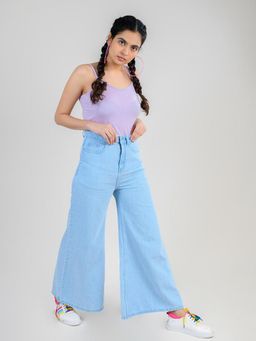 FREAKINS - Light Blue Wide Leg High Waist Jeans