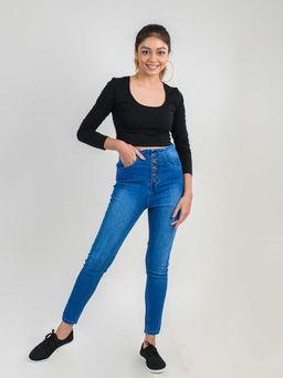 FREAKINS - Button Fly High Waist Denim Jeans