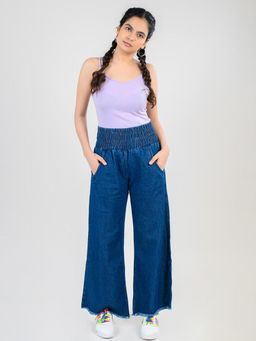 FREAKINS - Dark Blue Wide Leg Jeans With Elasticated Waistband