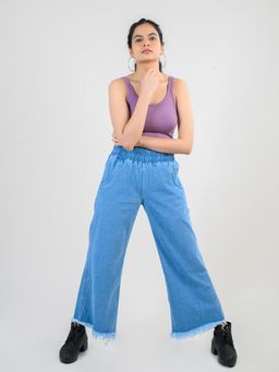FREAKINS - Mid Blue Wide Leg Jeans With Elasticated Waistband