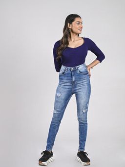 FREAKINS - High Waist Skinny Jeans With Distress