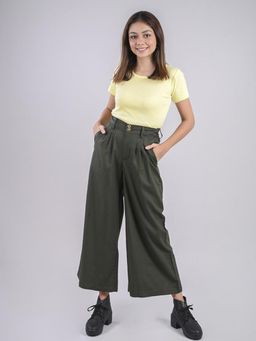 FREAKINS - Pleated Palazzo Pants In Olive