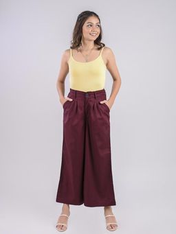 FREAKINS - Pleated Palazzo Pants In Wine