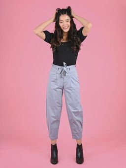 FREAKINS - Pleated Baggy Pants With Belt In Light Blue
