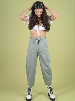 FREAKINS - Pleated Baggy Pants With Belt In Sage Green