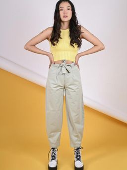 FREAKINS - Pleated Baggy Pants With Belt In Powder Green