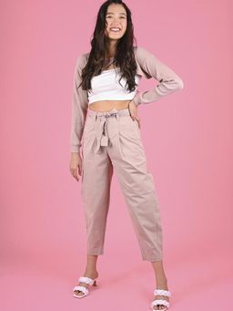 FREAKINS - Pleated Baggy Pants With Beltin Dusty Pink