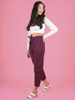 FREAKINS - Pleated Baggy Pants With Belt In Wine