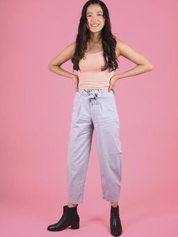 FREAKINS - Pleated Baggy Pants With Belt In Grey Blue