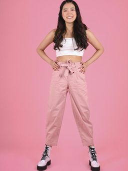 FREAKINS - Pleated Baggy Pants With Belt In Peach