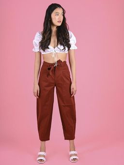 FREAKINS - Pleated Baggy Pants With Belt In Rust