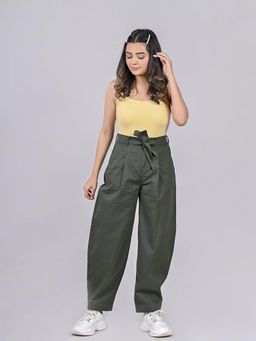FREAKINS - Pleated Baggy Pants With Belt In Leaf Green