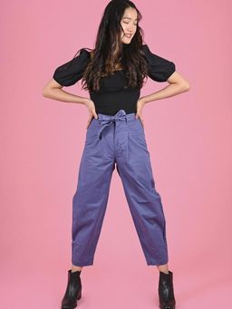 FREAKINS - Pleated Baggy Pants With Belt In Sapphire