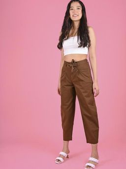 FREAKINS - Pleated Baggy Pants With Belt In Brown