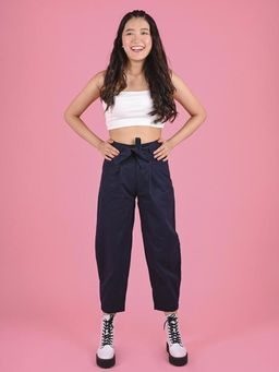 FREAKINS - Pleated Baggy Pants With Belt In Dark Navy