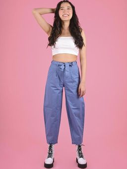 FREAKINS - Pleated Baggy Pants With Belt In Cobalt Blue
