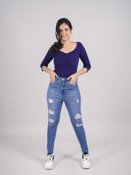 FREAKINS - Mid Wash Skinny Jeans With Distress
