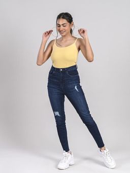 FREAKINS - High Waist Skinny Jeans With Raw Hem
