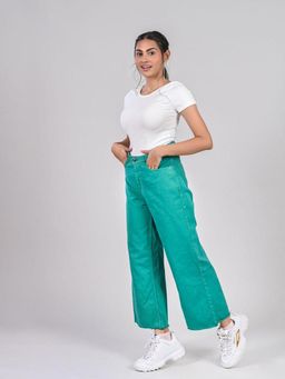 FREAKINS - Teal Green Wide Leg Jeans