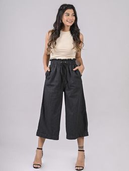 FREAKINS - Paper bag Waist Denim Culottes With Drawstring