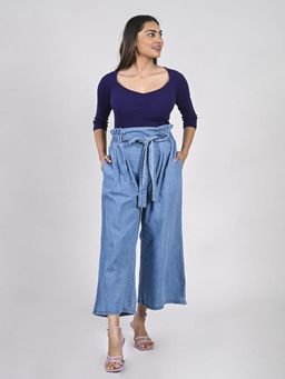 FREAKINS - Light Weight Denim Palazzo In Light Blue