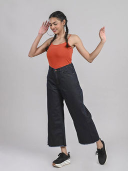 FREAKINS - Indigo Coated Wide Leg Jeans