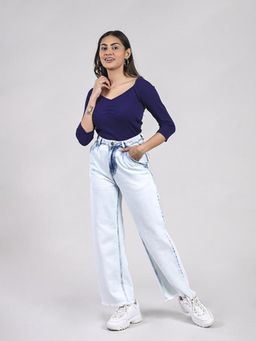 FREAKINS - Ice Wash Wide Leg Denim With Contrast Pocket