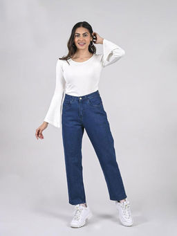 FREAKINS - Eco Wash Mid Blue Mom-Fit Jeans
