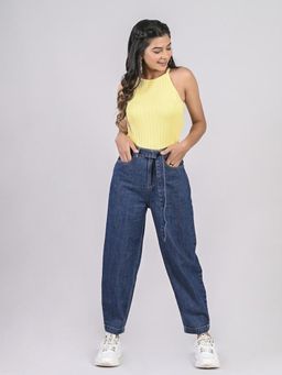 FREAKINS - Belted Balloon Fit Jeans In Blue