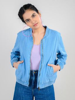FREAKINS - Denim Bomber Jacket With Inner Knit Lining