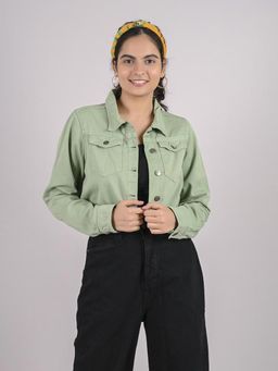 FREAKINS - Dusty Green Cropped Denim Jacket