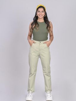 FREAKINS - High Waist Mom Fit Pants In Mint Green