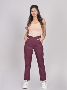 FREAKINS - High Waist Mom Fit Pants In Wine