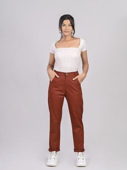 FREAKINS - High Waist Mom Fit Pants In Rust