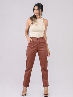 FREAKINS - High Waist Mom Fit Pants In Bronze