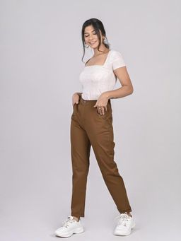 FREAKINS - High Waist Mom Fit Pants In Brown