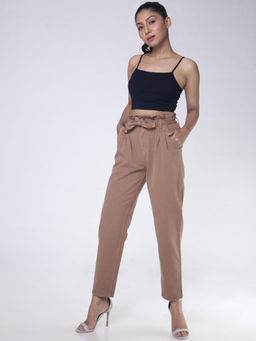FREAKINS - Coffee Brown Darted Trouser With Tie Up Belt