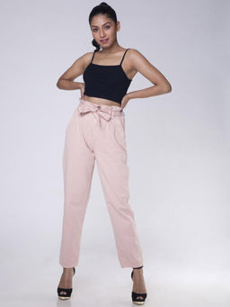 FREAKINS - Cloud Pink Darted Trouser With Tie Up Belt