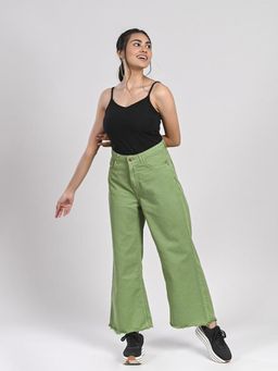 FREAKINS - Leaf Green Wide Leg Jeans