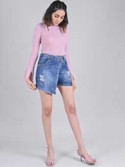 FREAKINS - Denim Skirt With Overlap Panel