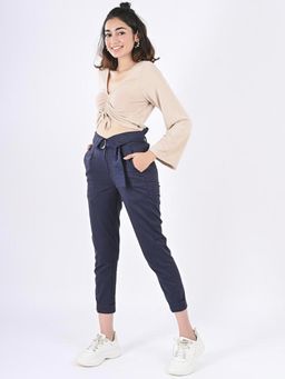 FREAKINS - Breezy Pants With Belt Navy