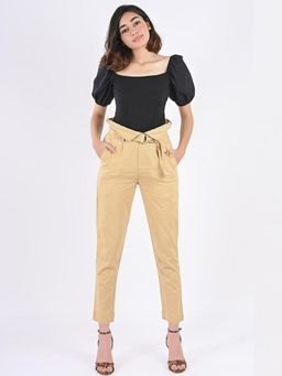 FREAKINS - Breezy Pants With Belt Beige
